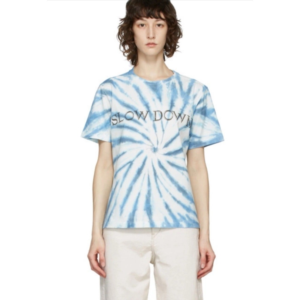 Isabel Marant Étoile Zevel Tee XS Tie Dye‎ "Slow Down" T-Shirt Blue White